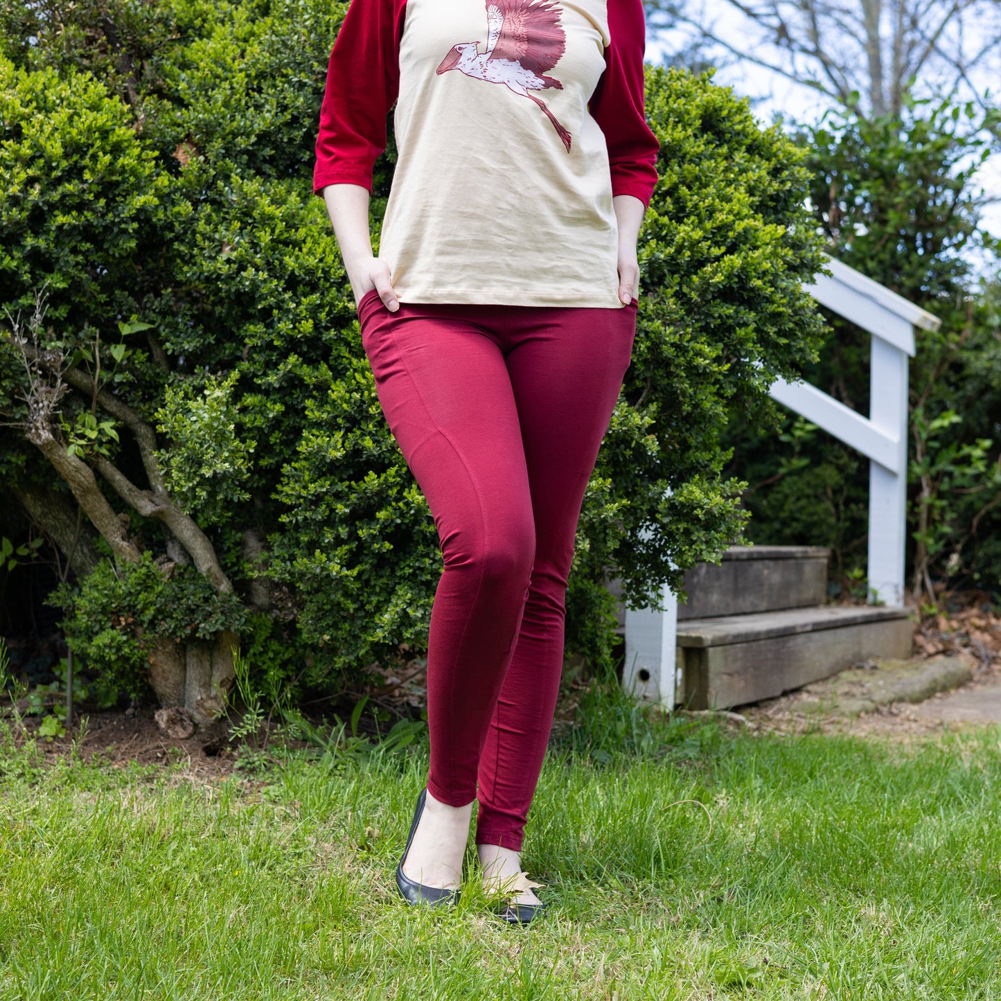 Bright Maroon Adults Leggings with Pockets