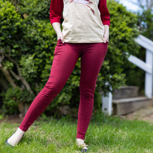 Bright Maroon Adults Leggings with Pockets