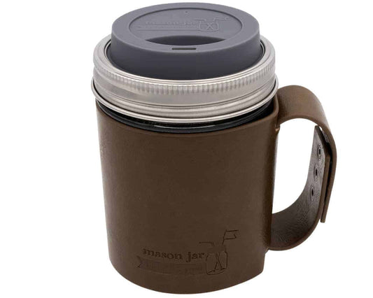Faux Leather Sleeve with Handle / Travel Mug for Wide Mouth Pint Mason Jars - Concordia Style Boutique