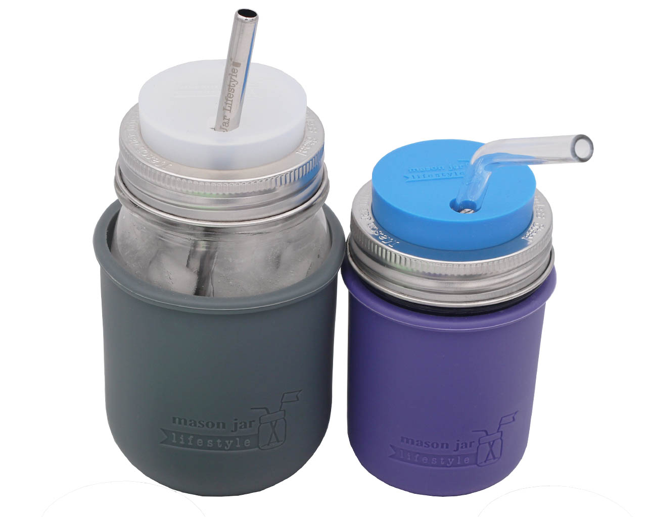 Silicone Straw Hole Tumbler with Stainless Steel Band for Mason Jars - Concordia Style Boutique