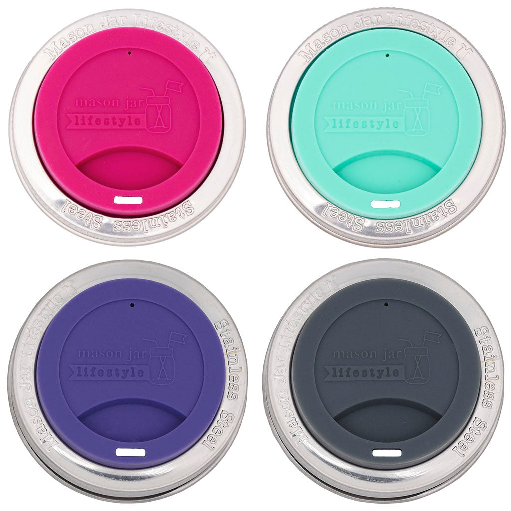 Silicone Drinking Lid with Stainless Steel Band for Mason Jars - Concordia Style Boutique