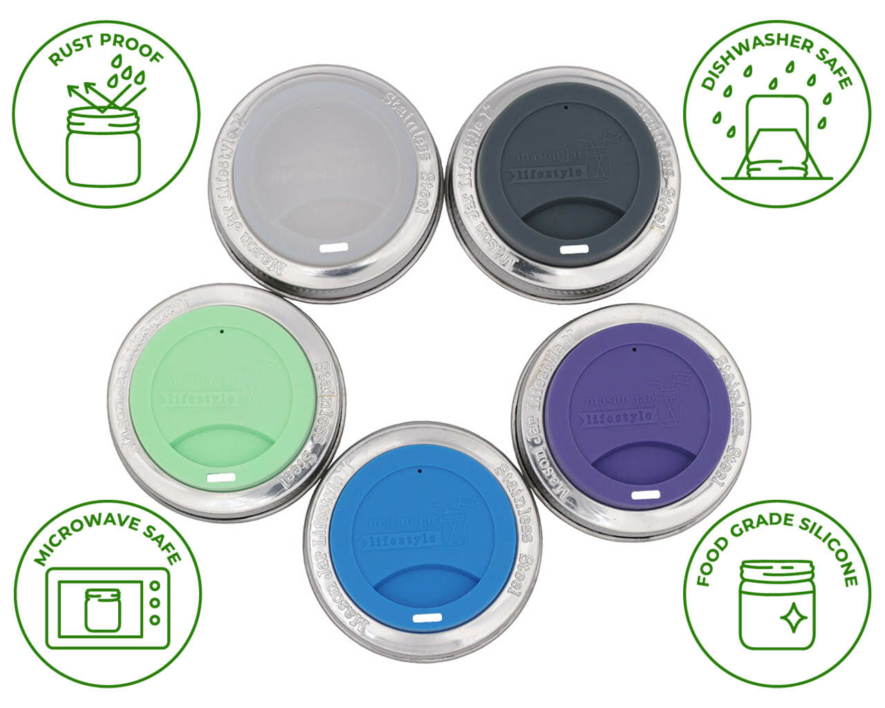 Silicone Drinking Lid with Stainless Steel Band for Mason Jars - Concordia Style Boutique