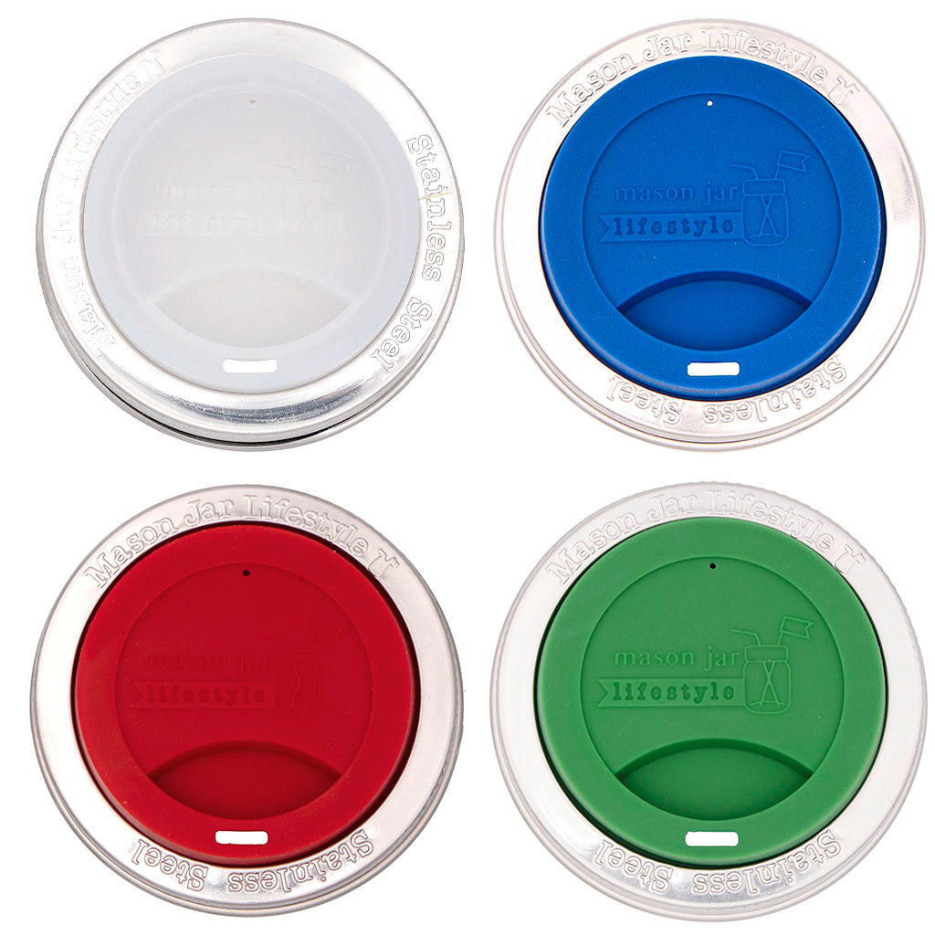 Silicone Drinking Lid with Stainless Steel Band for Mason Jars - Concordia Style Boutique