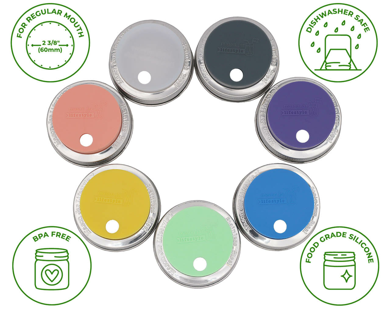 Silicone Straw Hole Tumbler with Stainless Steel Band for Mason Jars - Concordia Style Boutique