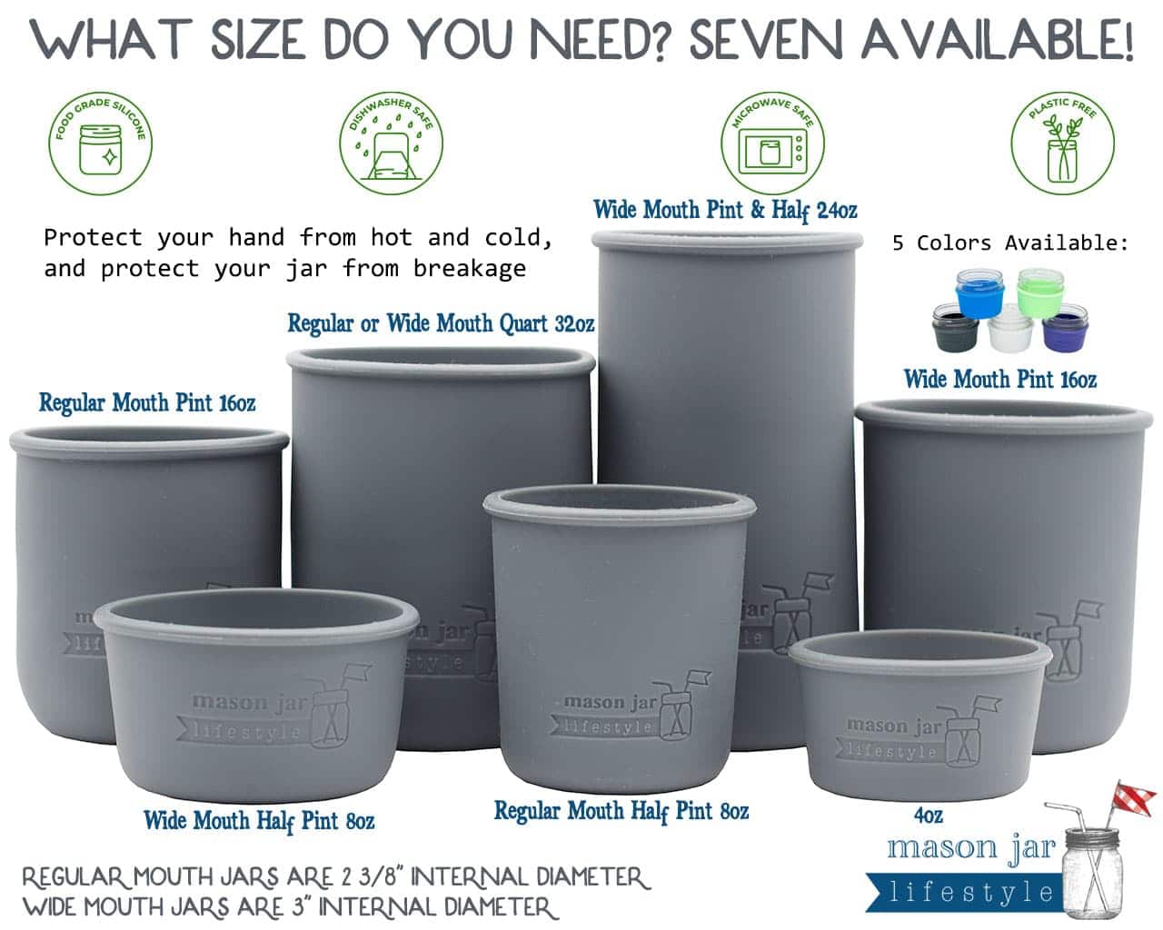 Silicone Sleeve for Regular Mouth Pint 16oz Mason Jars - Concordia Style Boutique