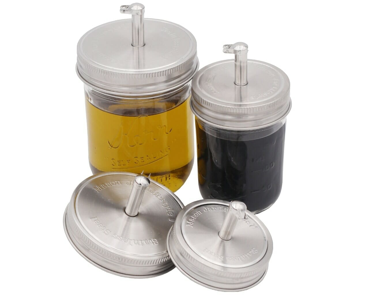 Oil Cruet Pour Spout Stainless Steel Lids for Mason Jars 2 Pack - Concordia Style Boutique