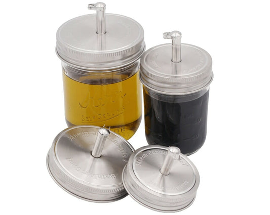 Oil Cruet Pour Spout Stainless Steel Lids for Mason Jars 2 Pack - Concordia Style Boutique