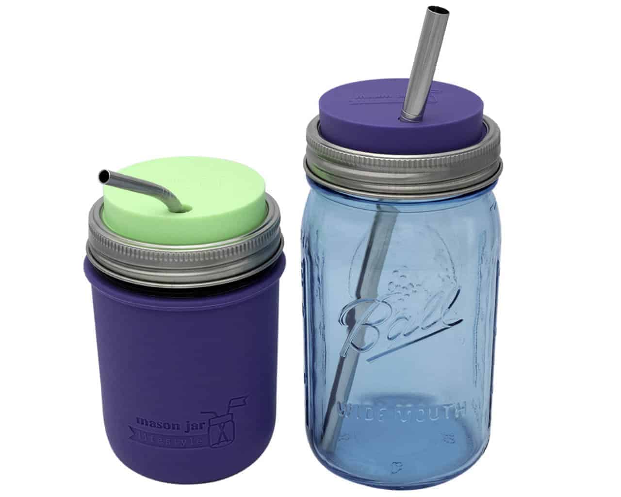 Silicone Straw Hole Tumbler with Stainless Steel Band for Mason Jars - Concordia Style Boutique