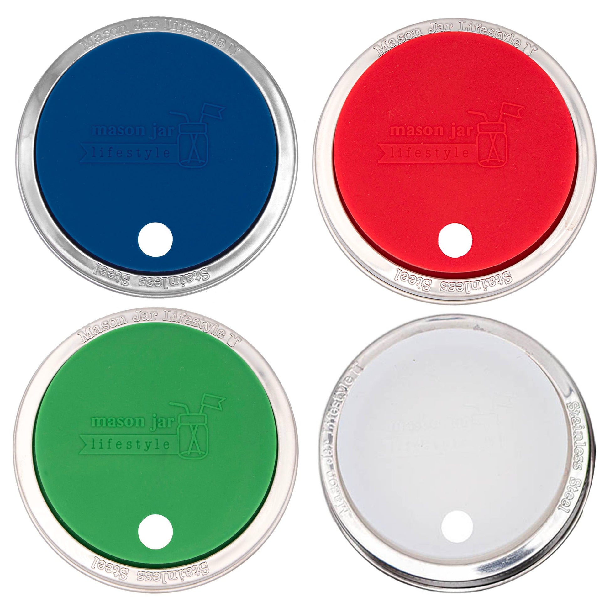 Silicone Straw Hole Tumbler with Stainless Steel Band for Mason Jars - Concordia Style Boutique