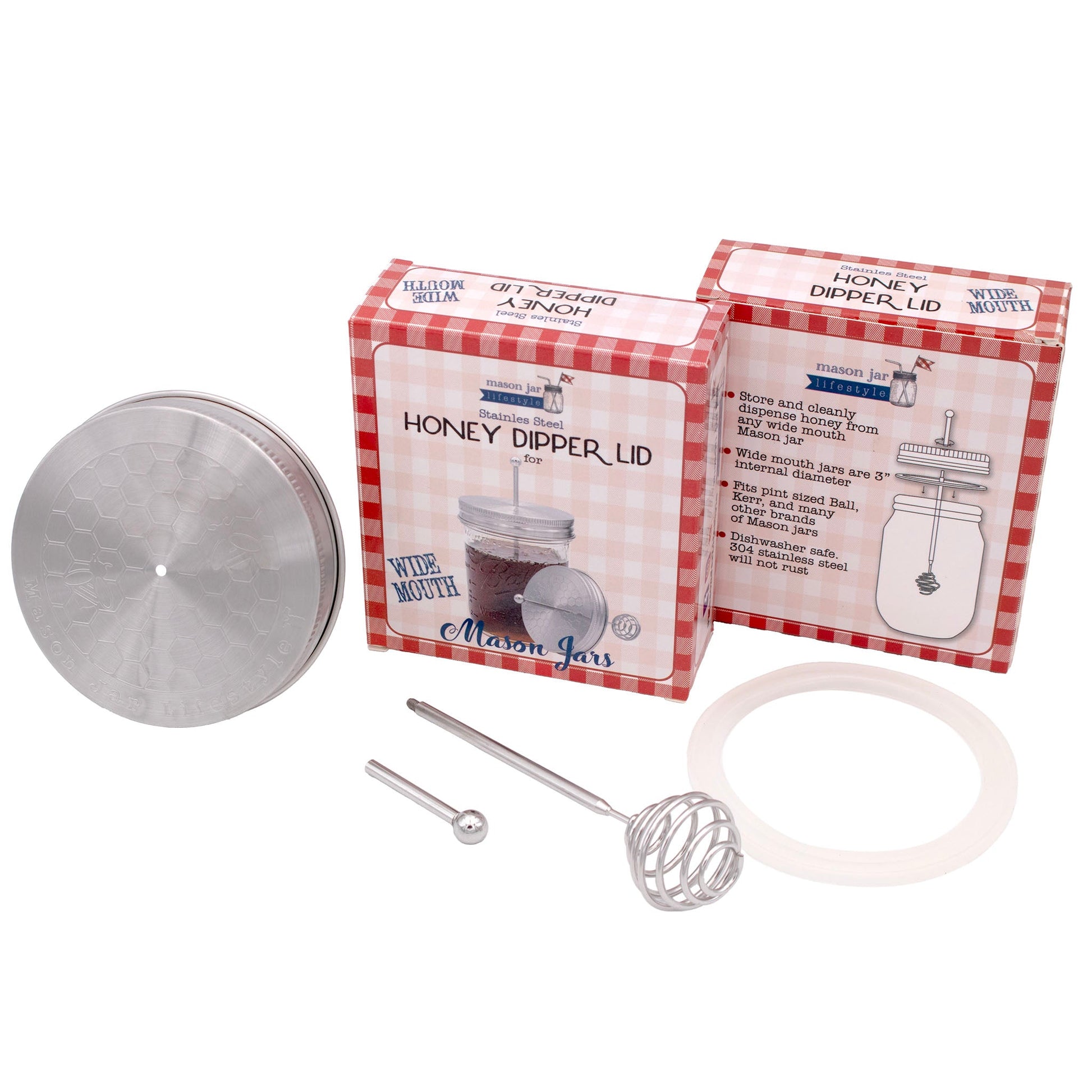 Honey Dipper Stainless Steel Lid for Mason Jars - Concordia Style Boutique