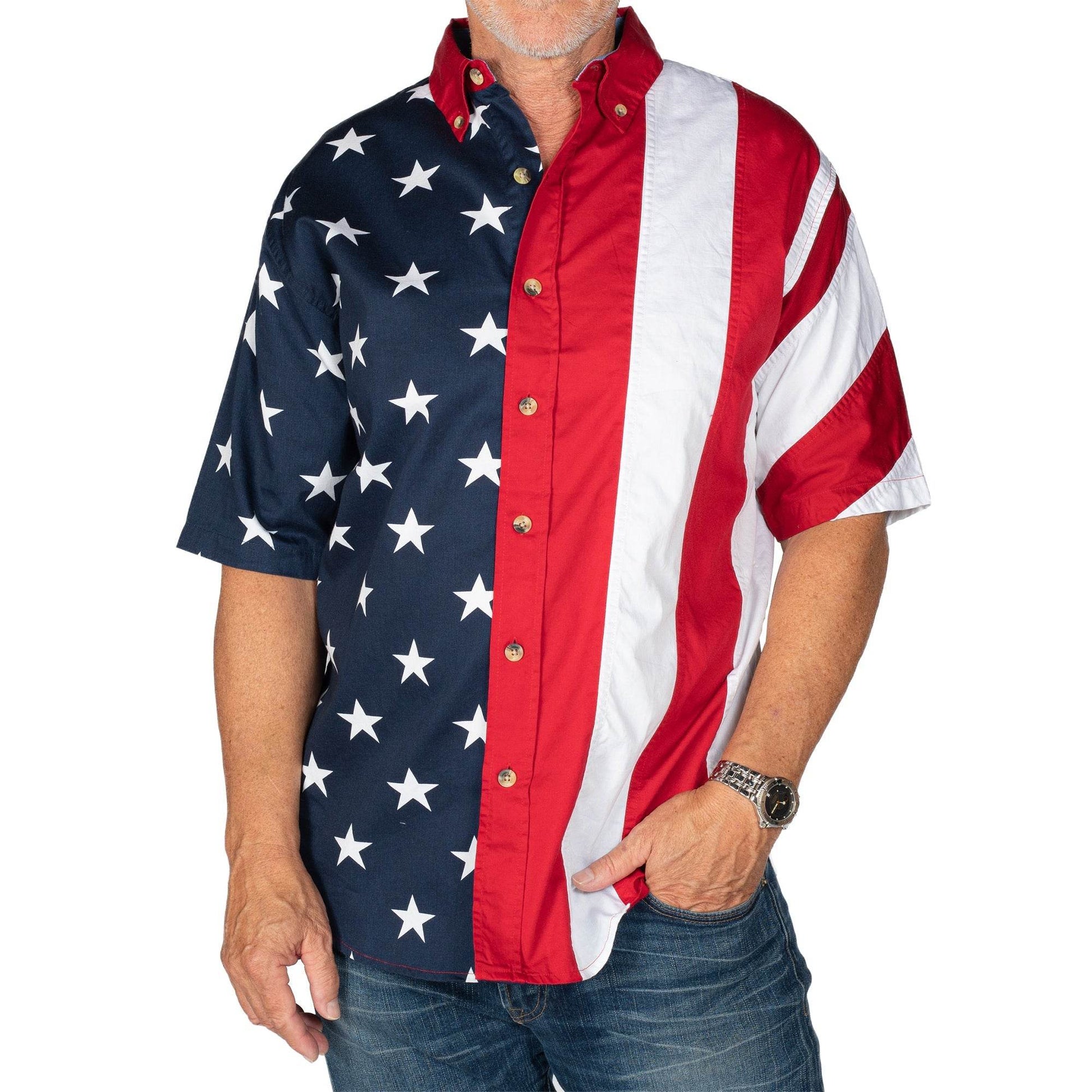 Men's Stars & Stripes 100% Cotton Button-Up Shirt - Concordia Style Boutique