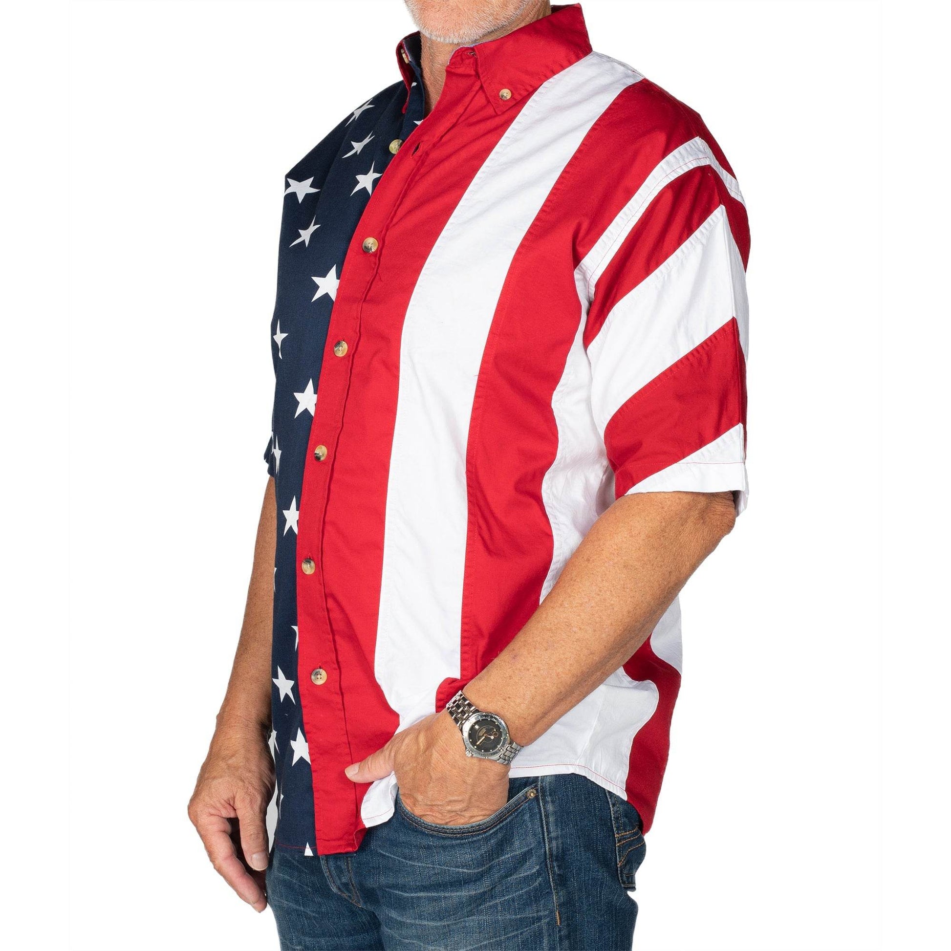 Men's Stars & Stripes 100% Cotton Button-Up Shirt - Concordia Style Boutique