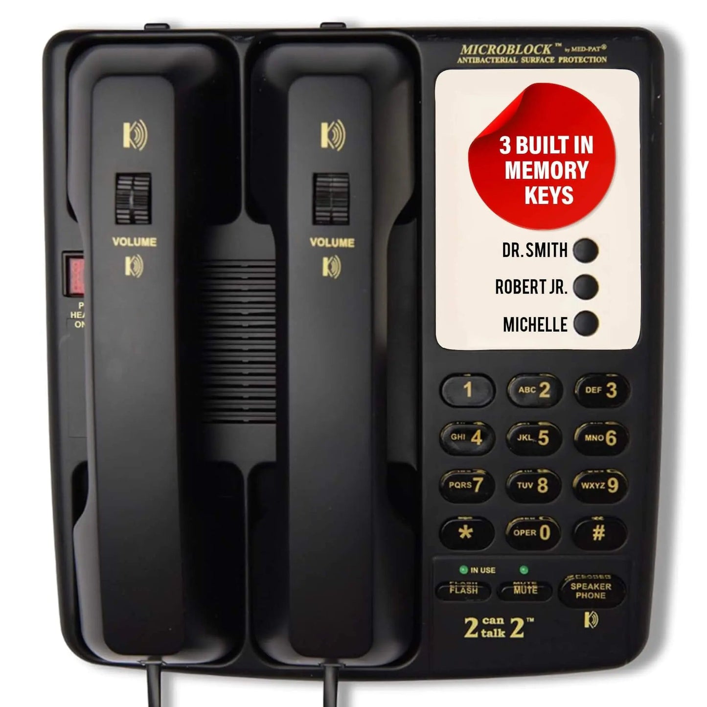 Med-Pat D2200 "2 Can Talk 2" Telephone | Dual Handset Landline Phone with Memory Keys & Enhanced Volume