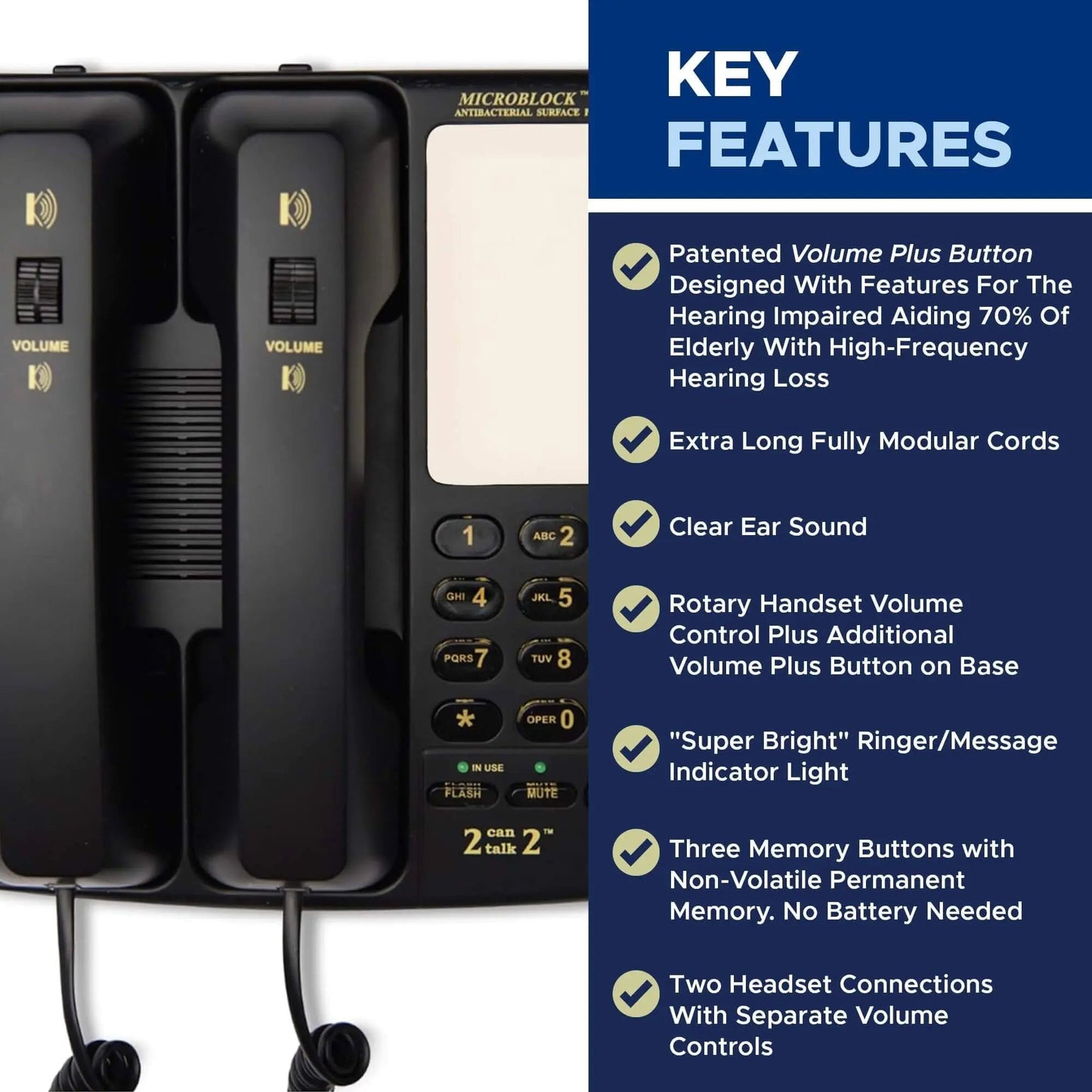 Med-Pat D2200 "2 Can Talk 2" Telephone | Dual Handset Landline Phone with Memory Keys & Enhanced Volume