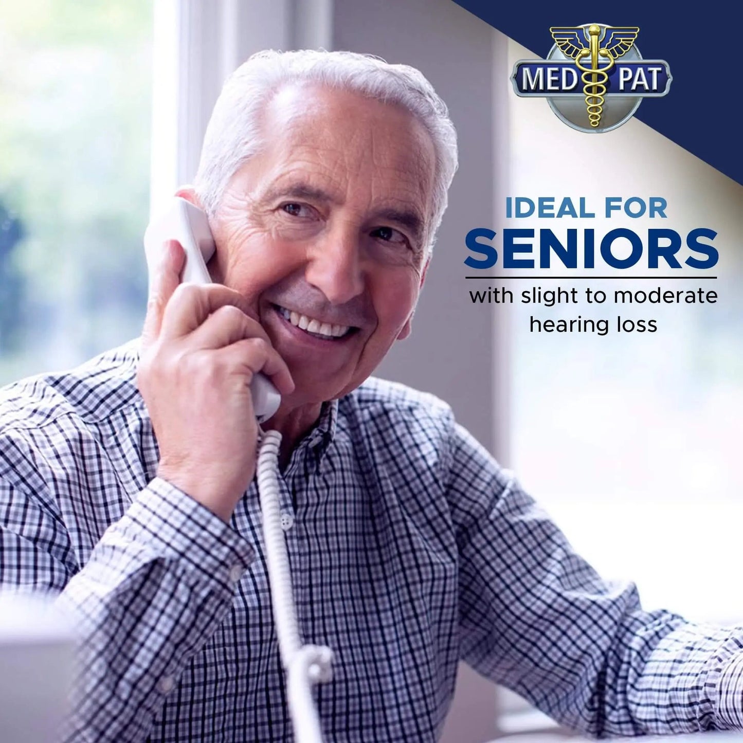 Med-Pat T1C Sleek Trimline Corded Telephone – Dove Gray | Wall-Mountable, Hearing Aid Compatible, Ring/In-Use Light