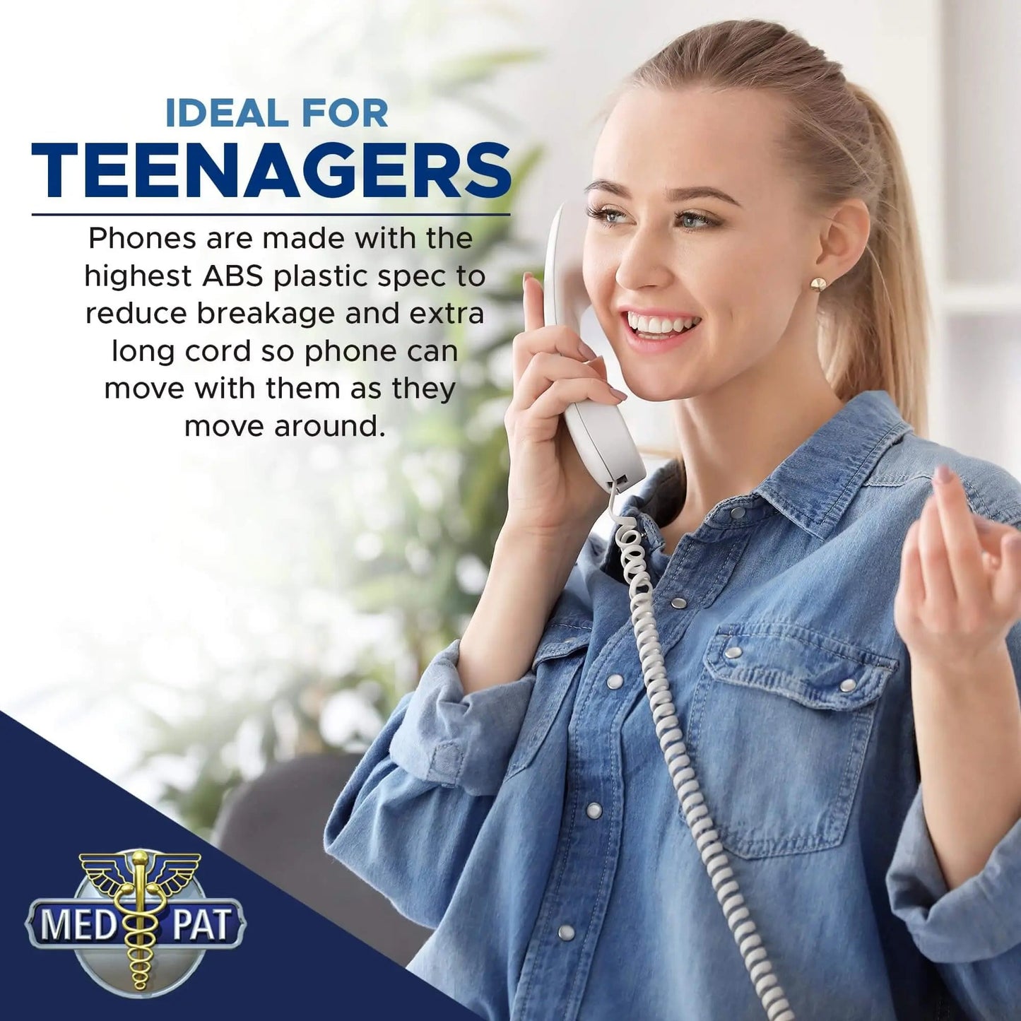 Med-Pat T1C Sleek Trimline Corded Telephone – Dove Gray | Wall-Mountable, Hearing Aid Compatible, Ring/In-Use Light