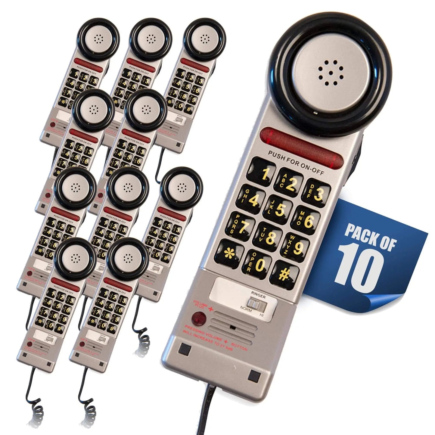 Med-Pat XL3060 Pewter Landline Phone – Volume Boost, Visual Ring Light, Hearing Aid Compatible