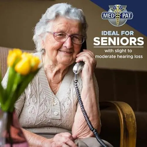 Med-Pat XL3060 Pewter Landline Phone – Volume Boost, Visual Ring Light, Hearing Aid Compatible