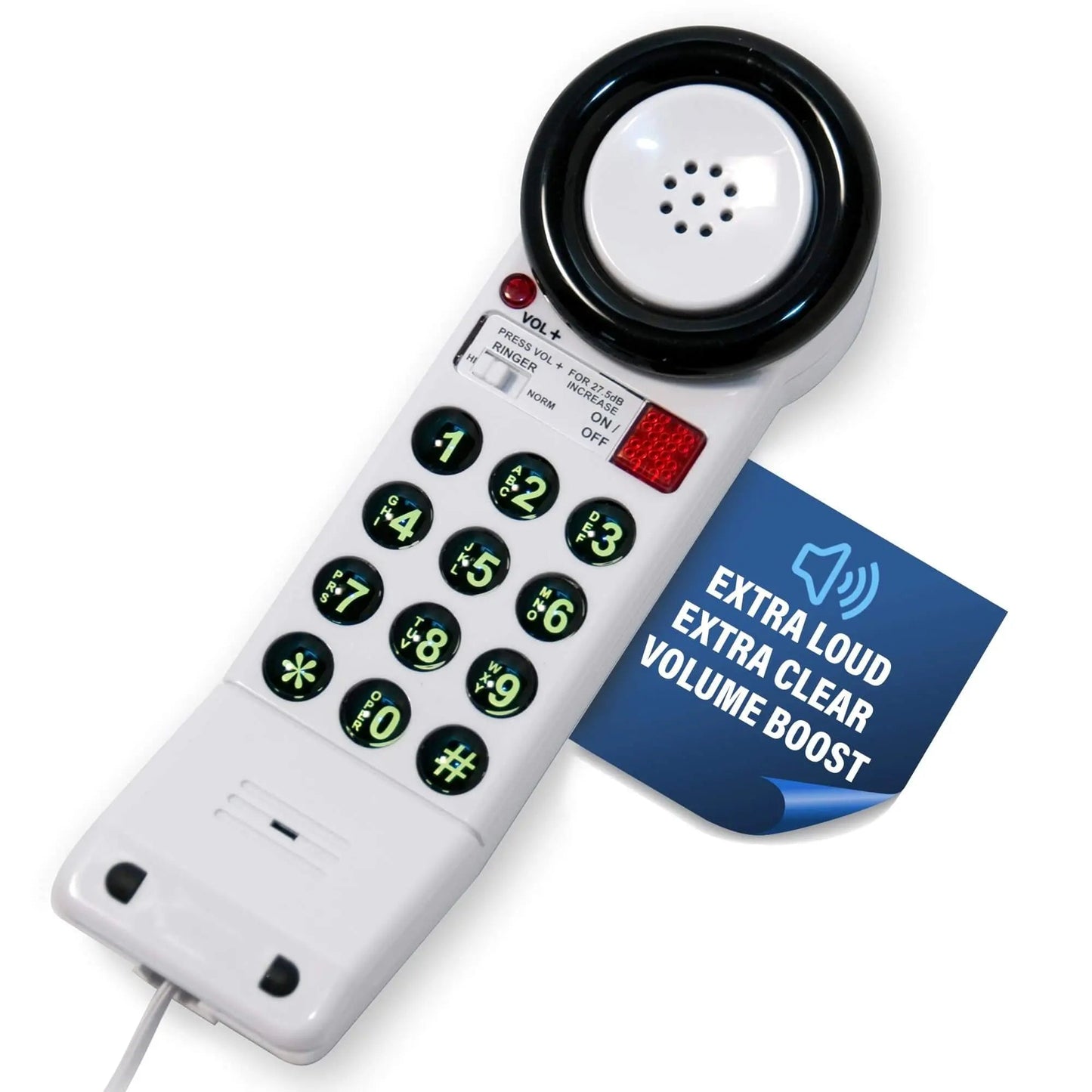 Med-Pat XL88Q One-Piece Phone – Extra-Loud Volume, Visual Ring, Water-Resistant, Hearing Aid Compatible