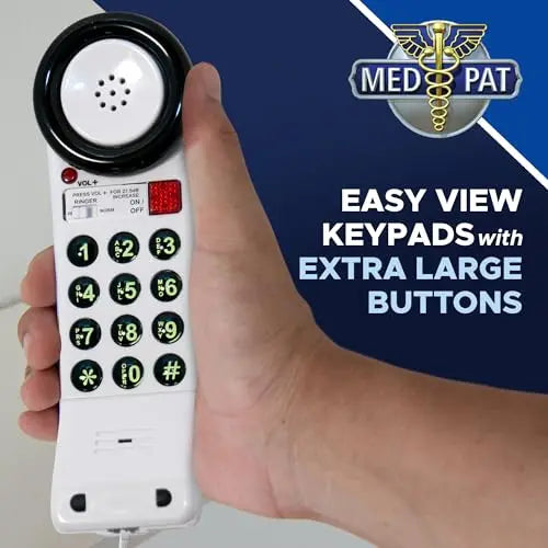 Med-Pat XL88Q One-Piece Phone – Extra-Loud Volume, Visual Ring, Water-Resistant, Hearing Aid Compatible