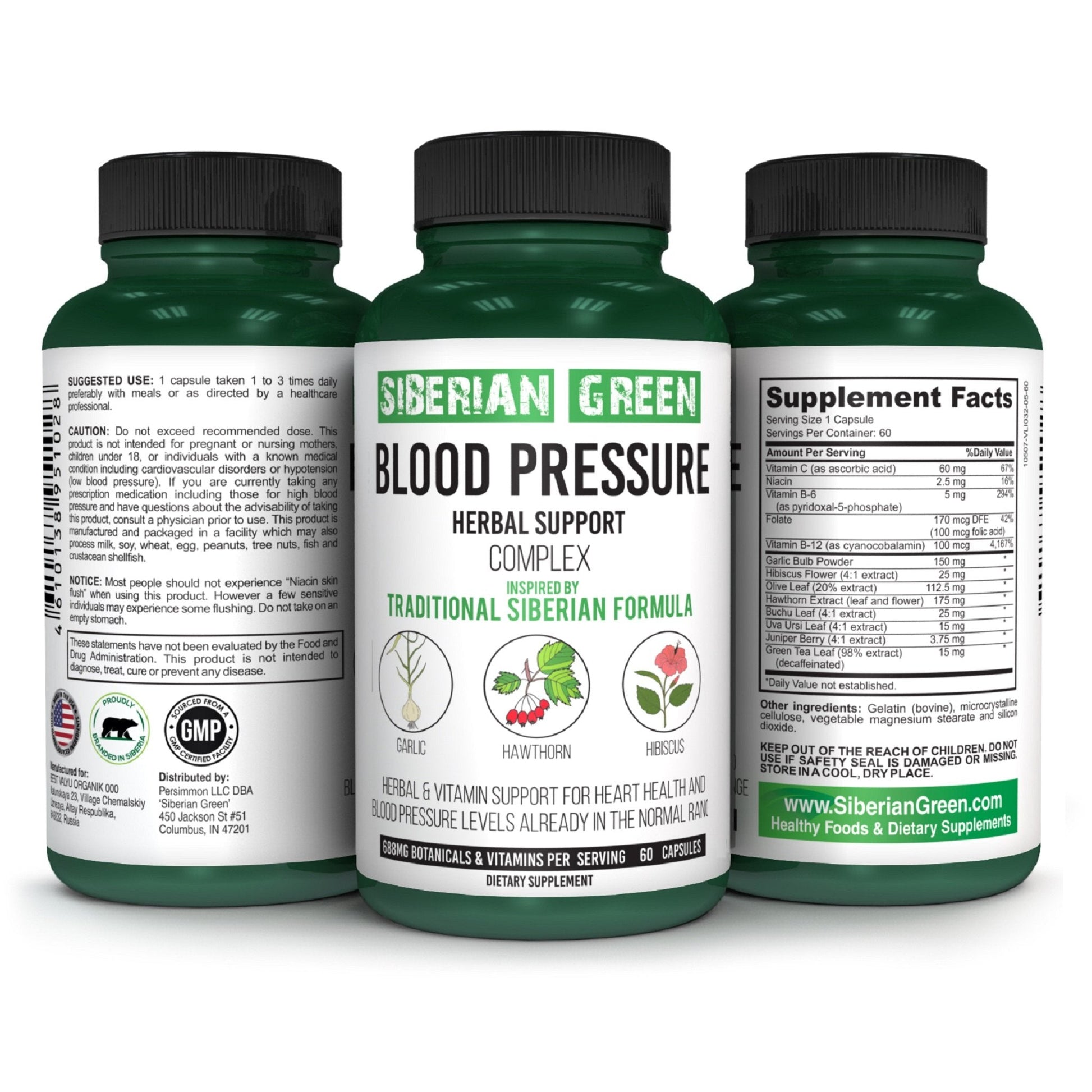 Herbal Cardio Pressure Support Siberian Green 60 Caps - Hawthorn Hibiscus Garlic - Concordia Style Boutique