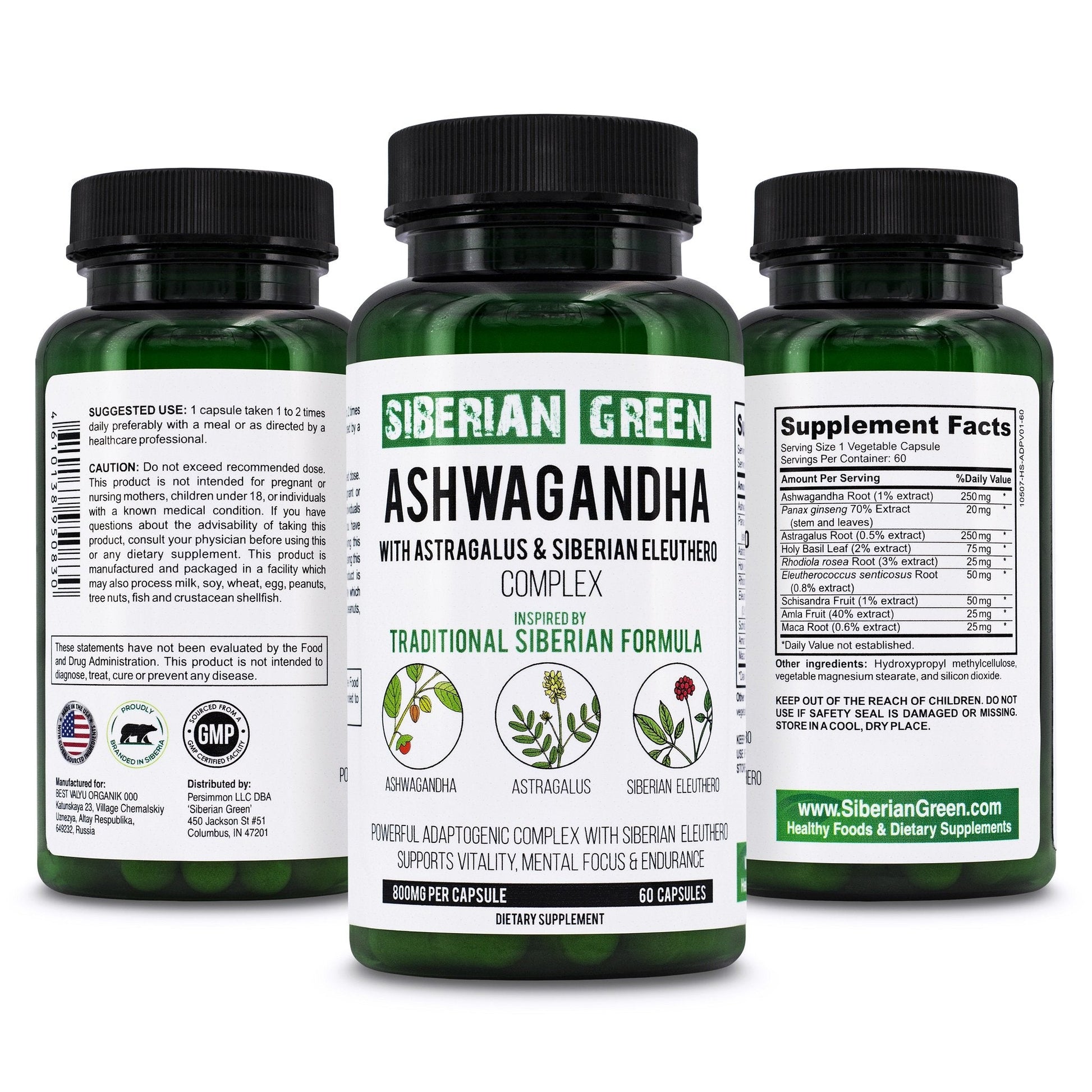 Organic Ashwagandha Root Astragalus & Siberian Eleuthero Ginseng Complex 60 Caps - Concordia Style Boutique