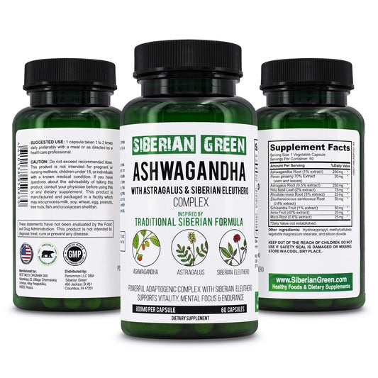 Organic Ashwagandha Root Astragalus & Siberian Eleuthero Ginseng Complex 60 Caps - Concordia Style Boutique
