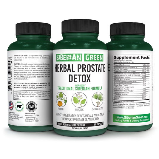 Herbal Prostate Detox Siberian Green 60 Caps – Saw Palmetto Burdock Pumpkin - Concordia Style Boutique