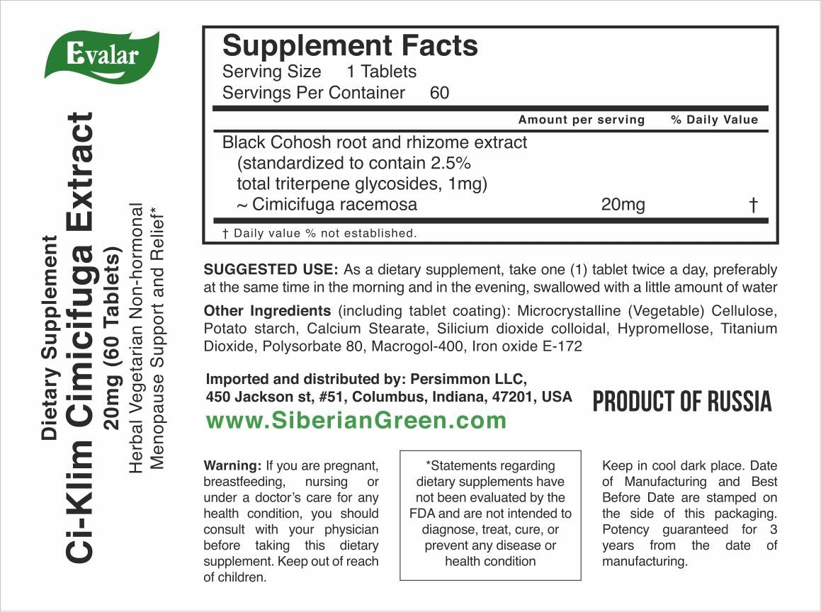 Black Cohosh Herbal Extract by Evalar Ci-Klim 60 Tabs - Concordia Style Boutique