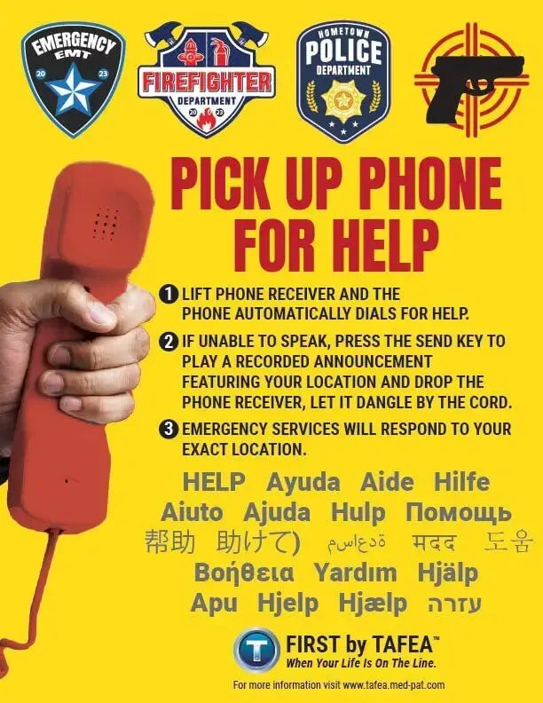 FIRST M by TAFEA Emergency Phone | One-Button 911 Dialer, Programmable M2–M4, Hands-Free Listening, Loud Ringer – Ideal for Homes, Gyms, Hospitals, Hotels & Public Spaces