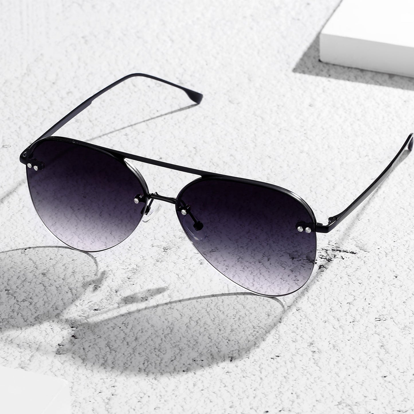 Smaller Megan 2 - Faded Black Metal Aviator Sunglasses - Concordia Style Boutique
