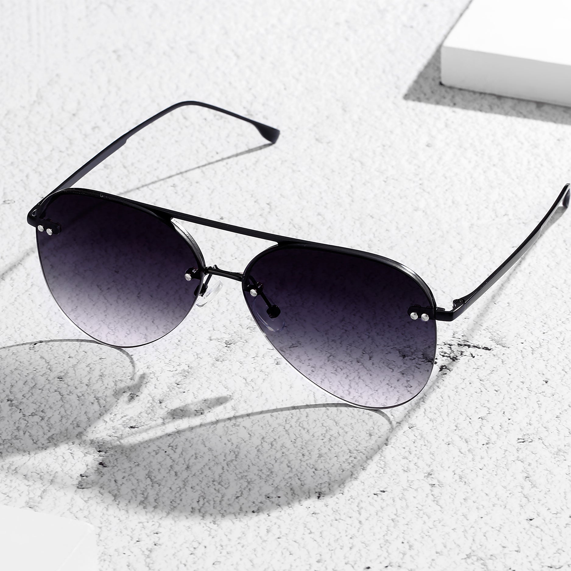 Smaller Megan 2 - Faded Black Metal Aviator Sunglasses - Concordia Style Boutique