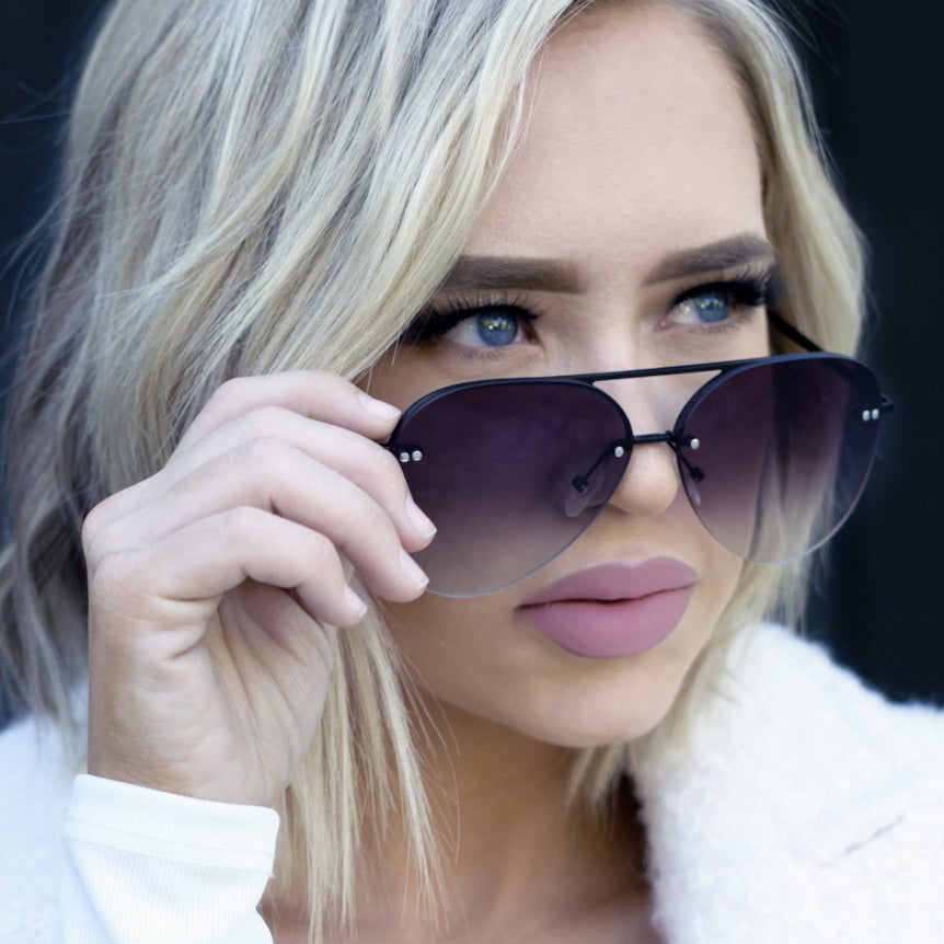 Smaller Megan 2 - Faded Black Metal Aviator Sunglasses - Concordia Style Boutique