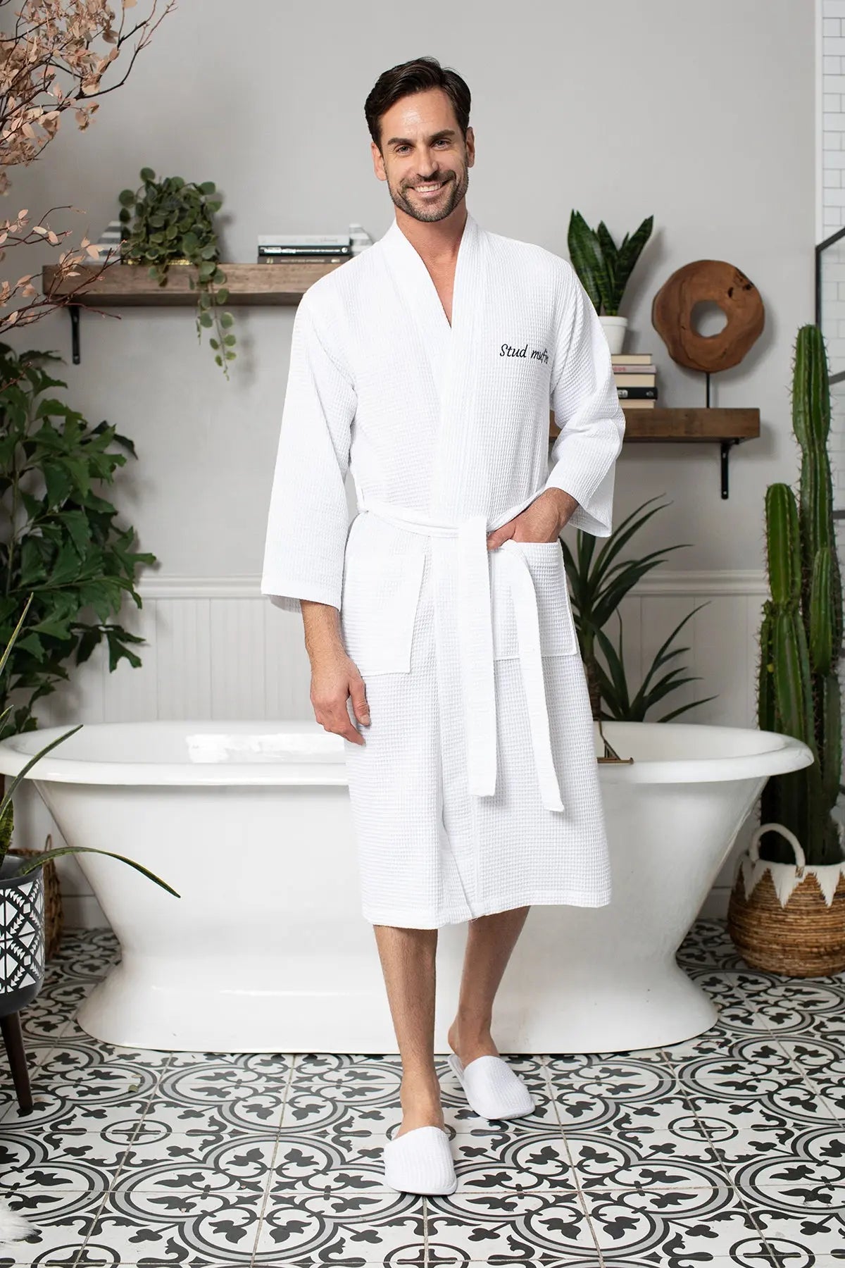 Waffle Kimono Spa Bathrobe for Men - Absorbent, Lightweight - Concordia Style Boutique