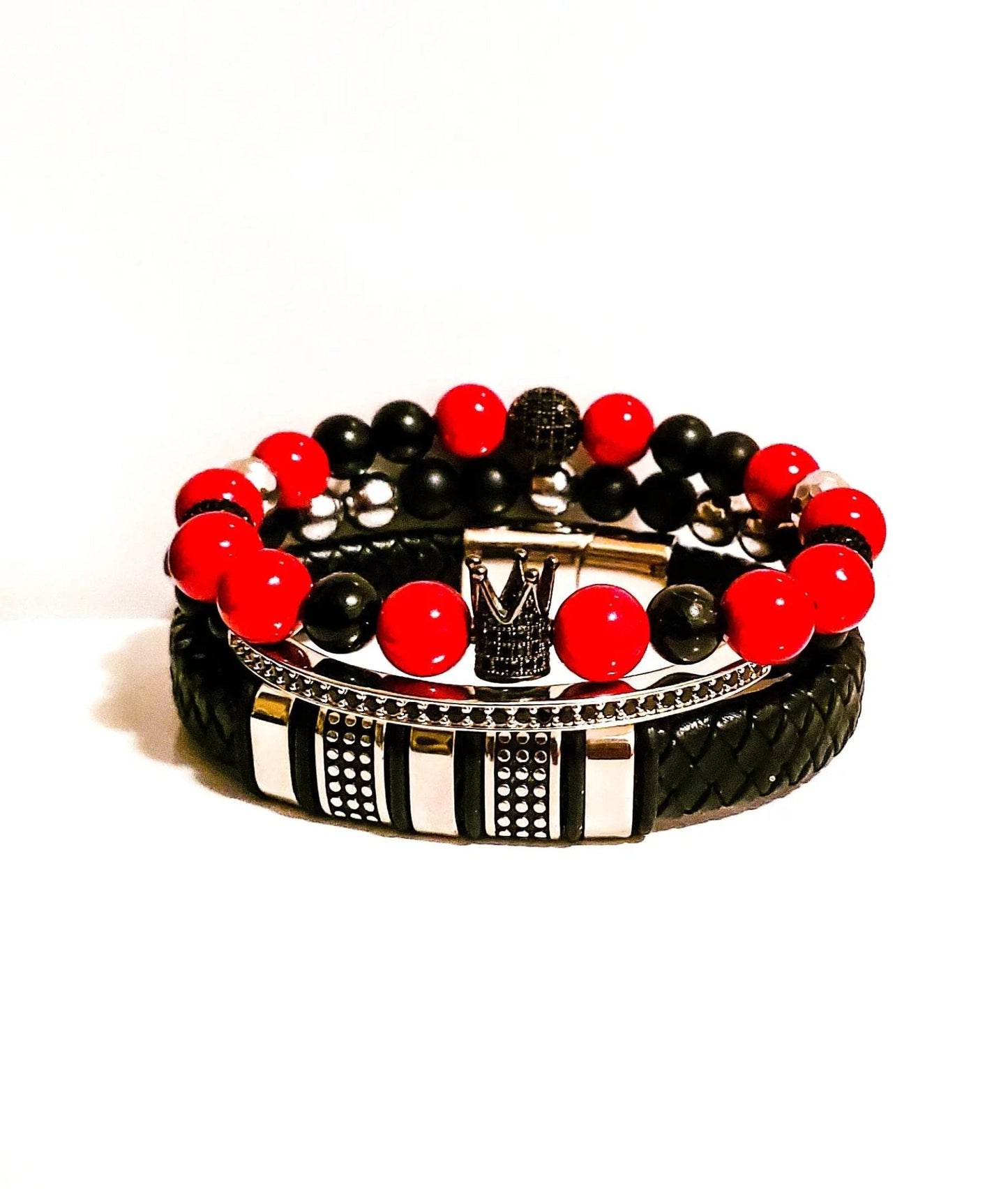 Men's Red and Black Bracelet set