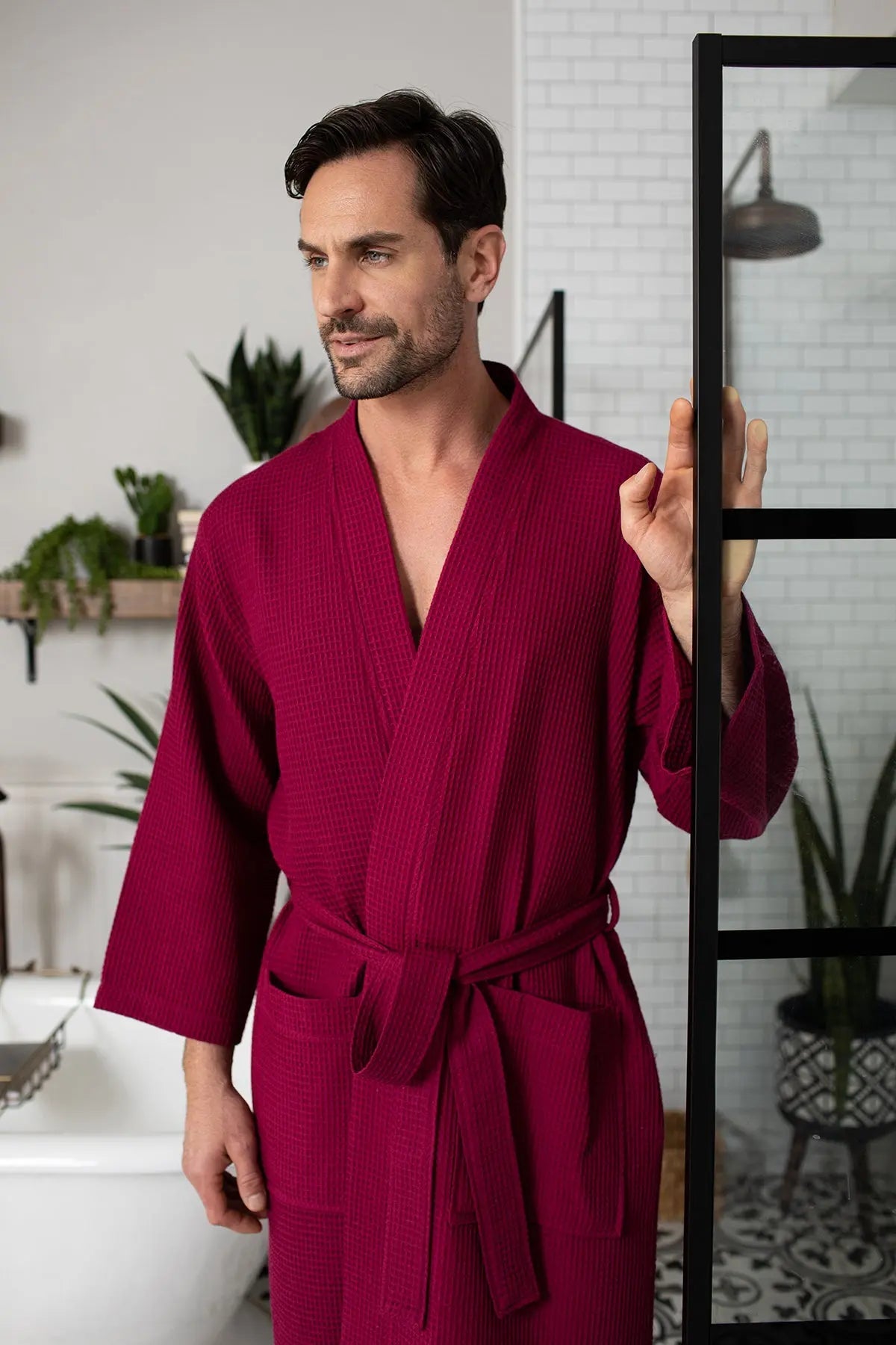 Waffle Kimono Spa Bathrobe for Men - Absorbent, Lightweight - Concordia Style Boutique