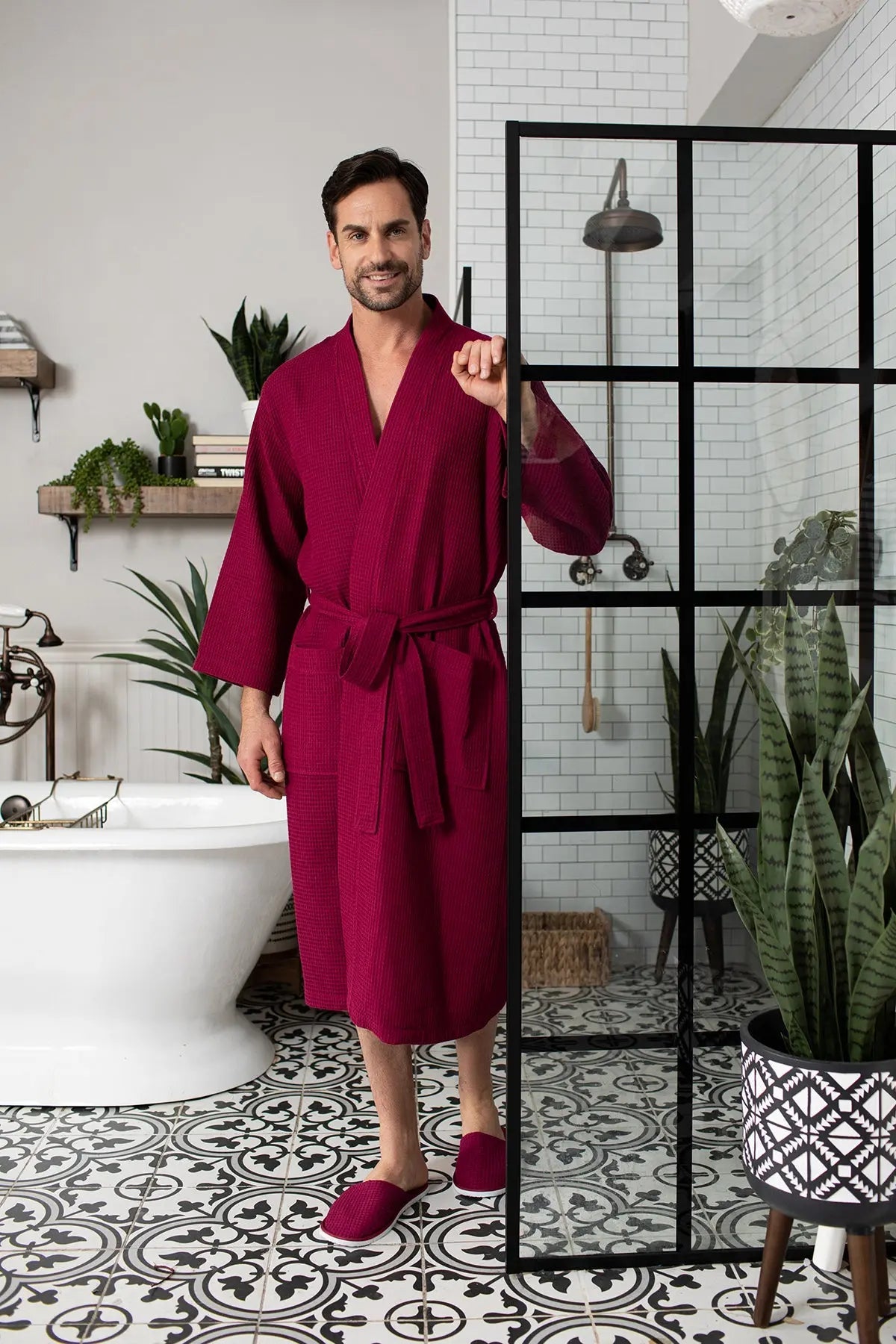 Waffle Kimono Spa Bathrobe for Men - Absorbent, Lightweight - Concordia Style Boutique