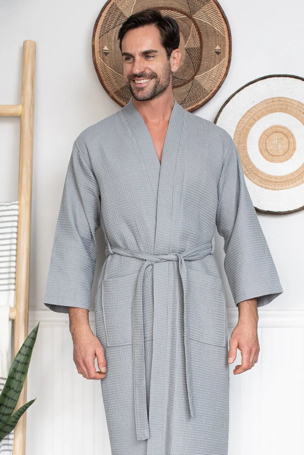 Waffle Kimono Spa Bathrobe for Men - Absorbent, Lightweight - Concordia Style Boutique