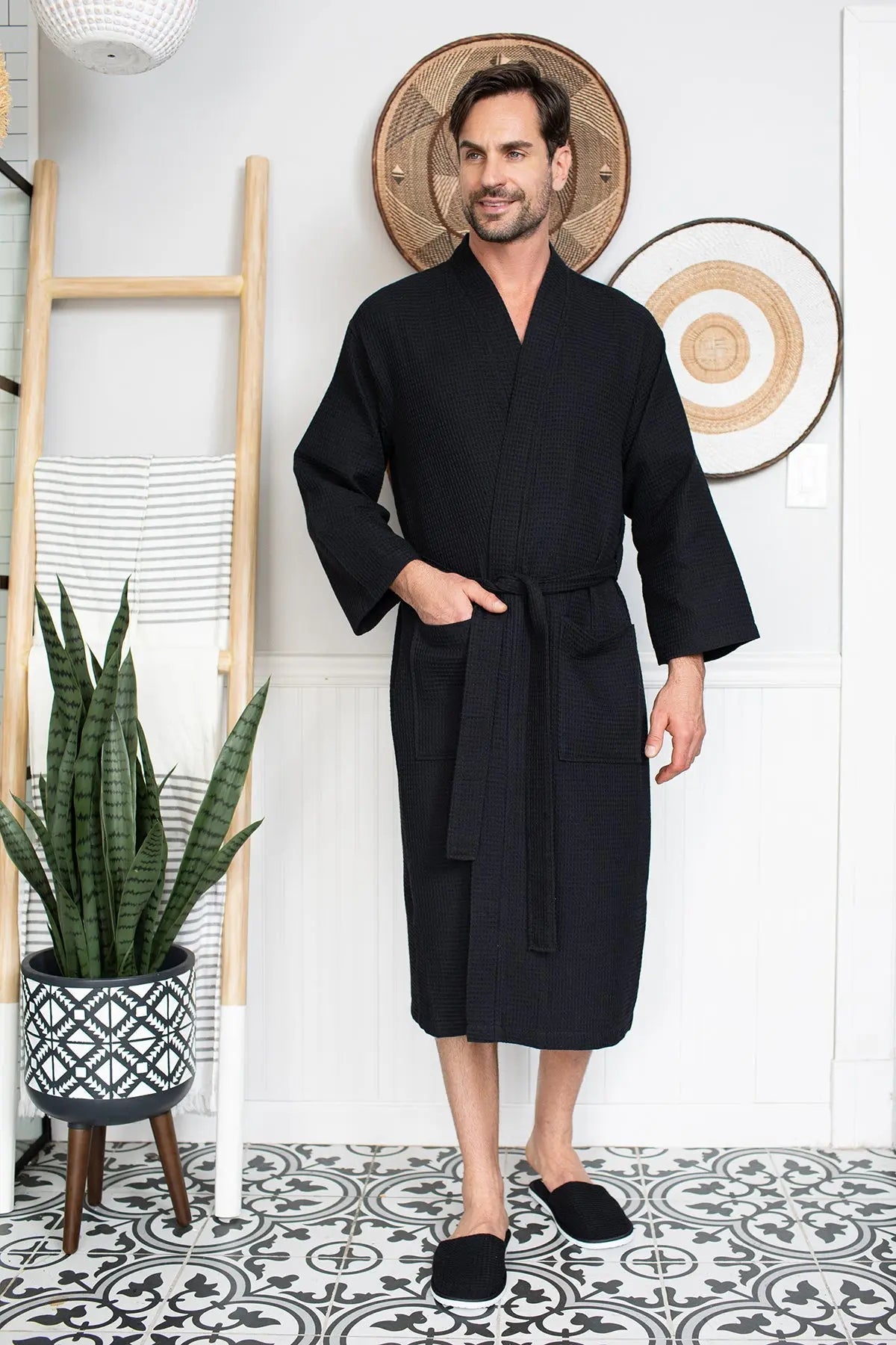 Waffle Kimono Spa Bathrobe for Men - Absorbent, Lightweight - Concordia Style Boutique