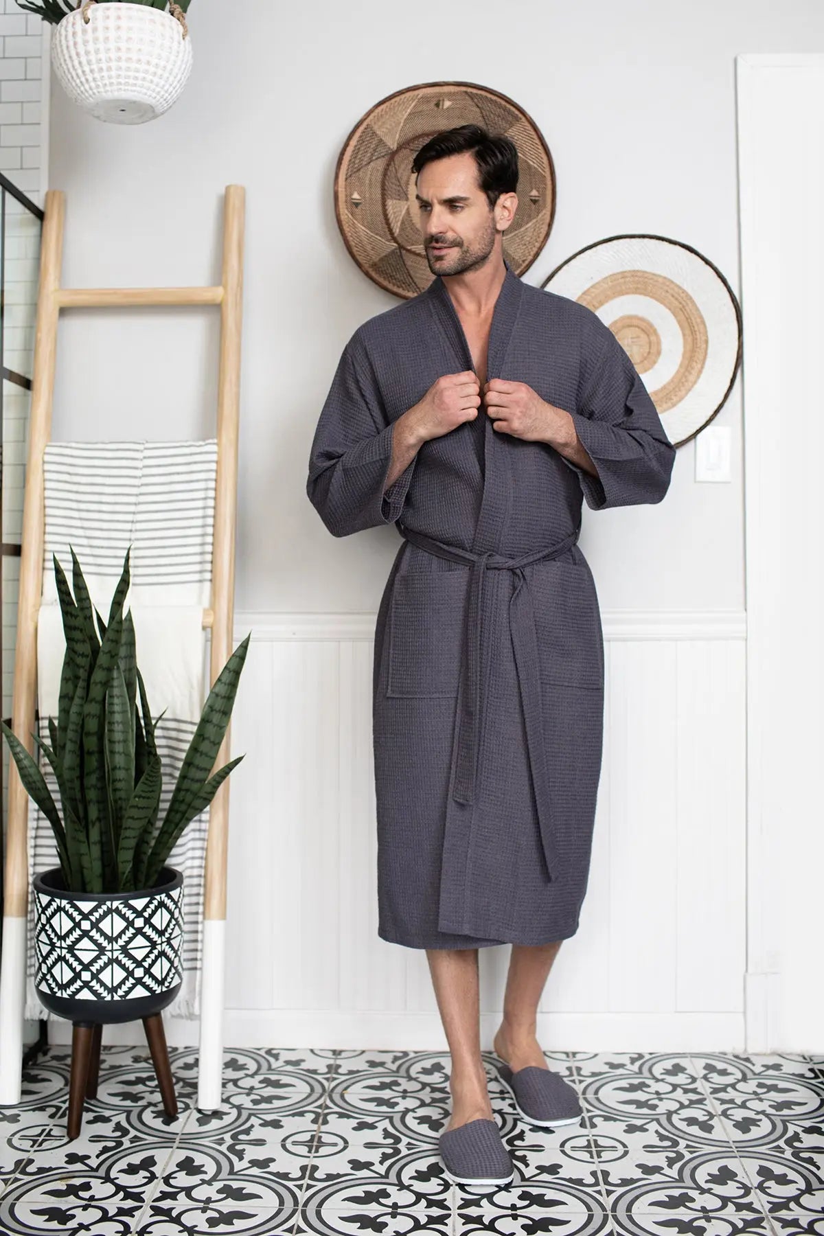 Waffle Kimono Spa Bathrobe for Men - Absorbent, Lightweight - Concordia Style Boutique