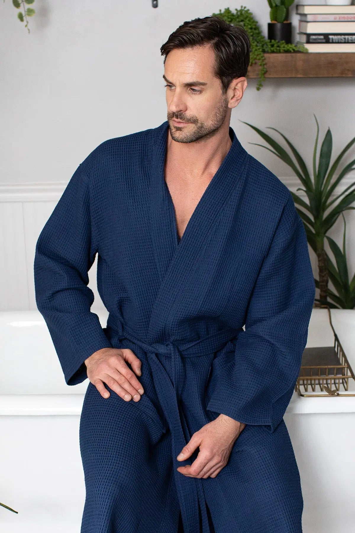 Waffle Kimono Spa Bathrobe for Men - Absorbent, Lightweight - Concordia Style Boutique