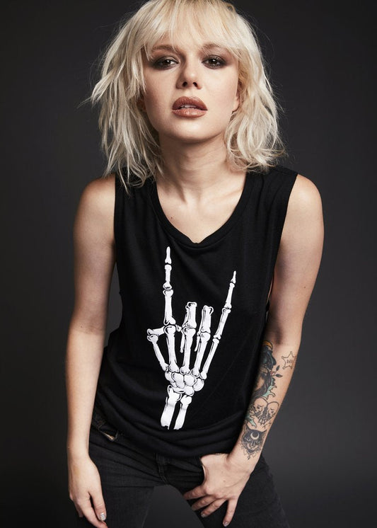 Hell Raiser Skeleton Heavy Metal Hand Loose Fit Tank Top - Concordia Style Boutique