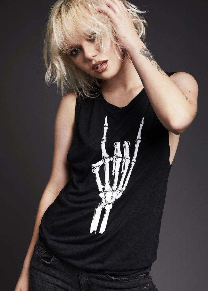 Hell Raiser Skeleton Heavy Metal Hand Loose Fit Tank Top - Concordia Style Boutique