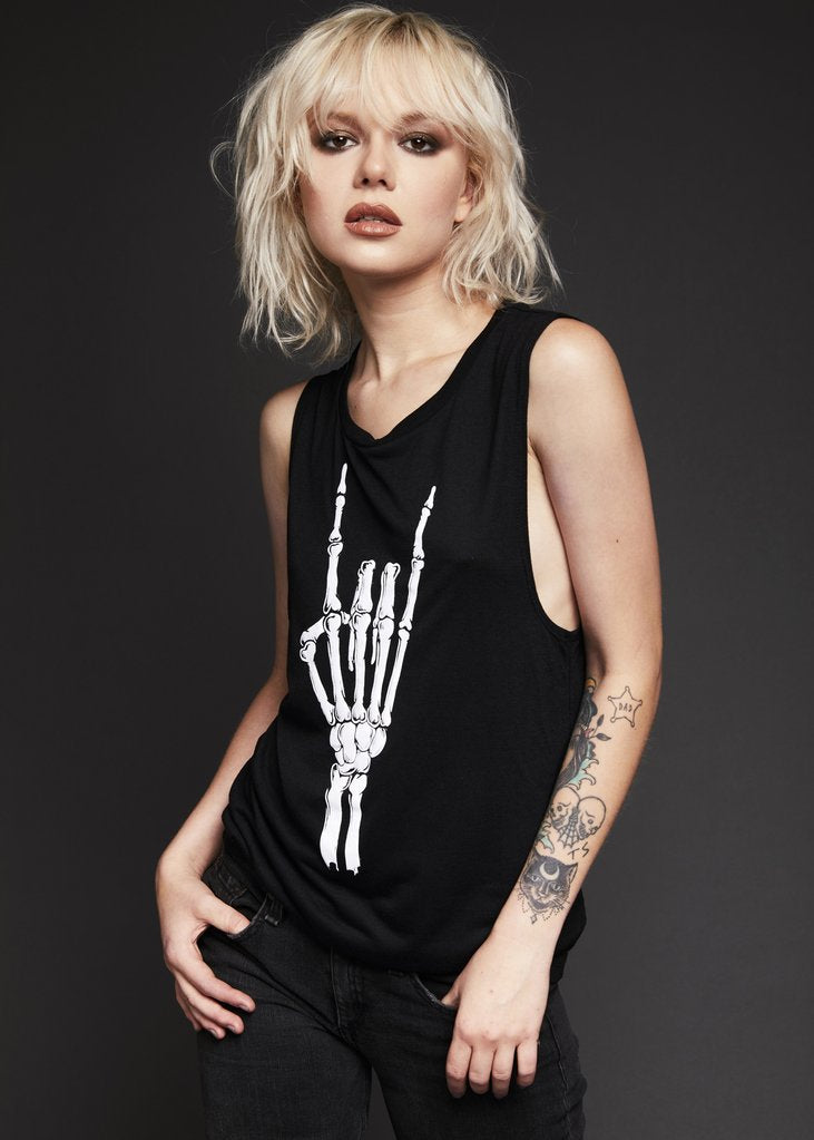 Hell Raiser Skeleton Heavy Metal Hand Loose Fit Tank Top - Concordia Style Boutique