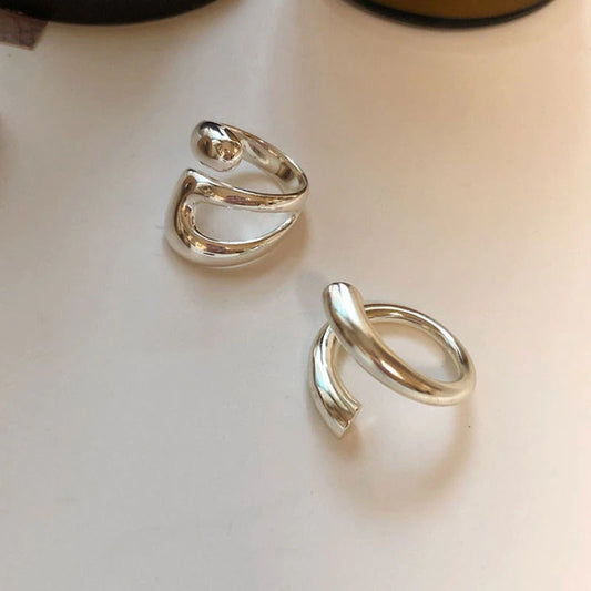 SILVER HOLLOW RING SET (ADJUSTABLE) - Concordia Style Boutique