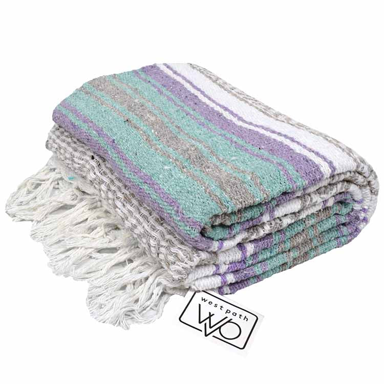 Seafoam Green & Pastel Purple Mexican Falsa Blanket - Concordia Style Boutique