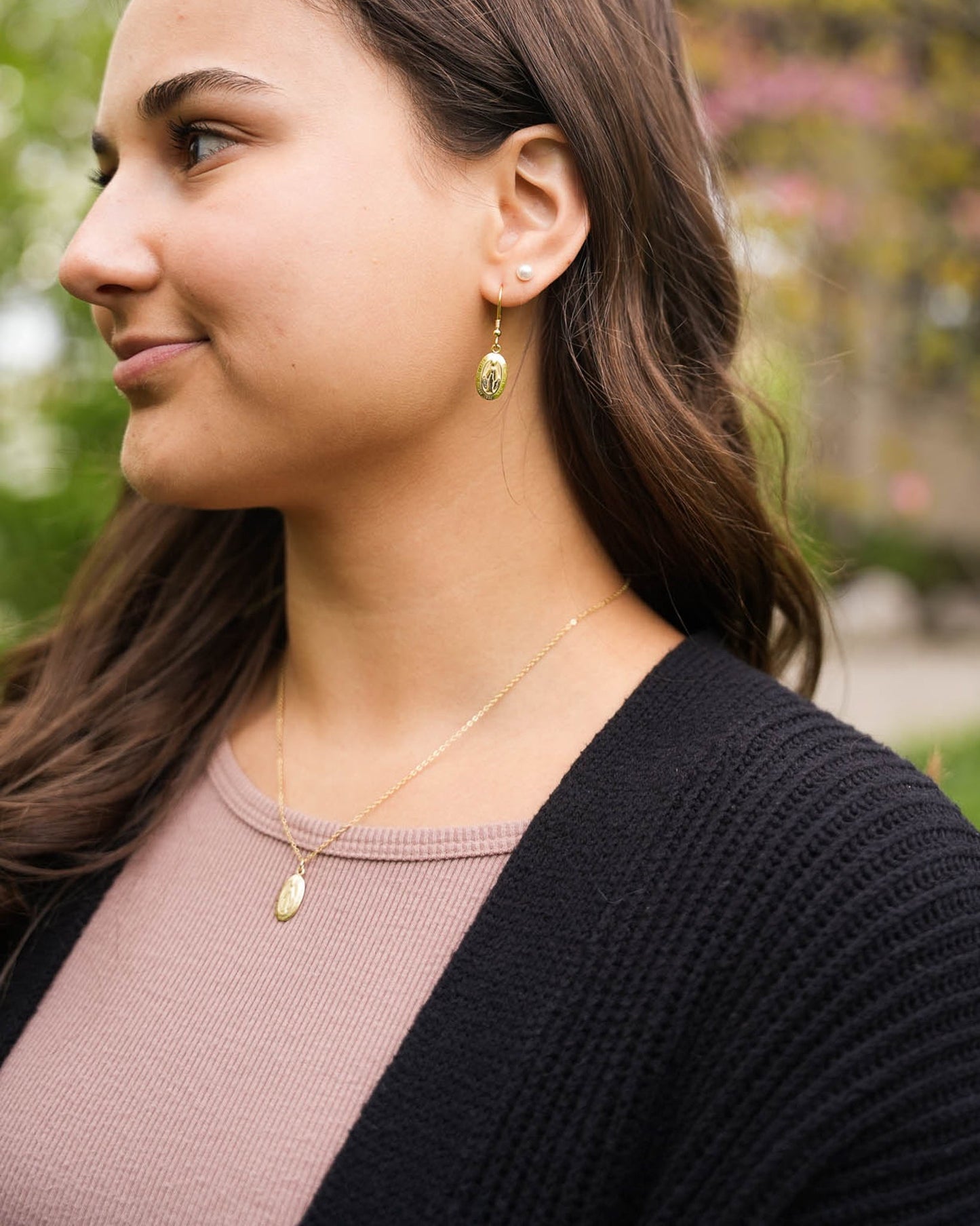 Miraculous Medal Earrings // Gold - Concordia Style Boutique