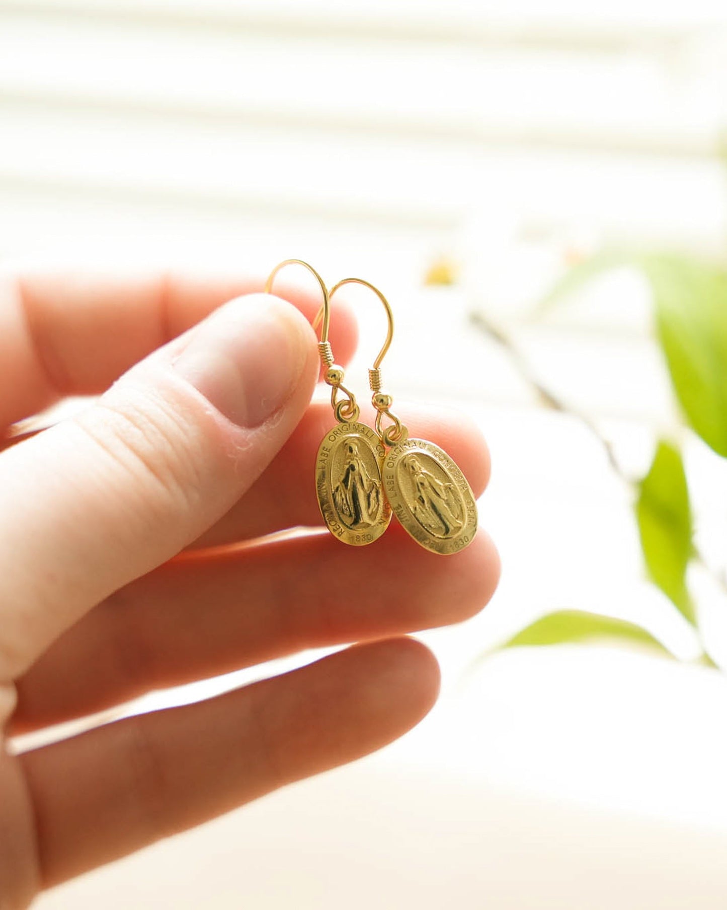 Miraculous Medal Earrings // Gold - Concordia Style Boutique