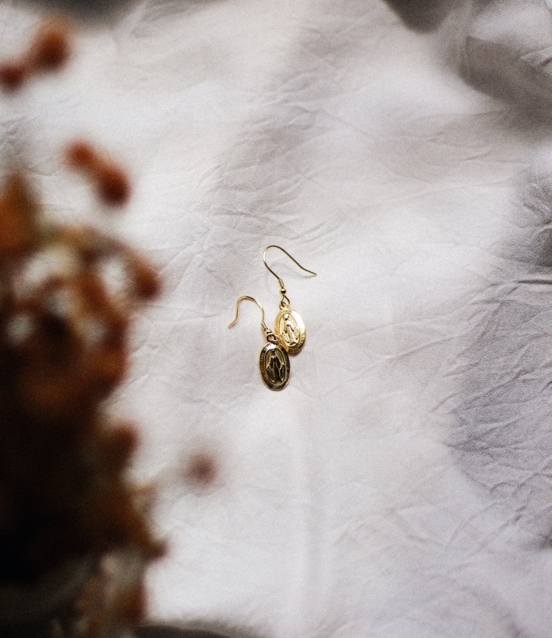 Miraculous Medal Earrings // Gold - Concordia Style Boutique