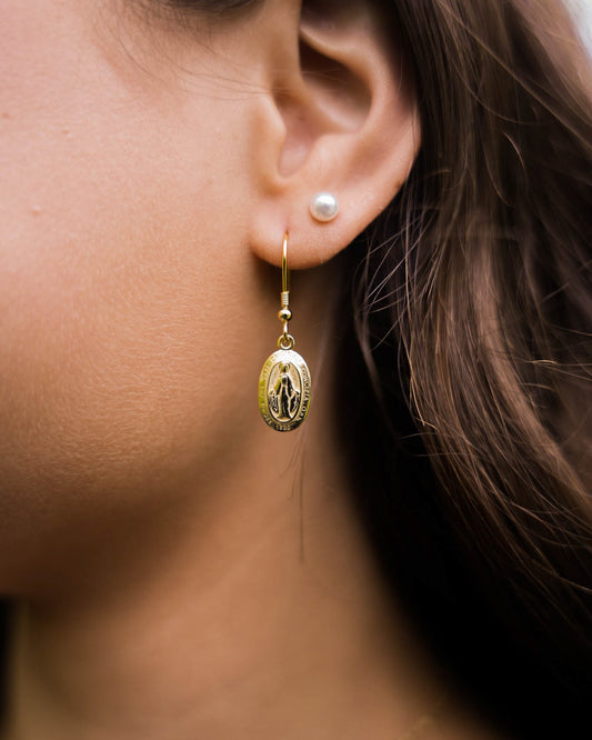 Miraculous Medal Earrings // Gold - Concordia Style Boutique